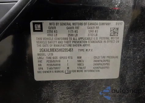2017 GMC Terrain Sle-1 z USA, uszkodzony, nr VIN 2GKALMEK5H6285461